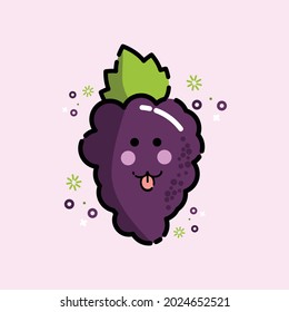 Grape Fruit cute logo flat on purple color background, Grape Fruit cute icons, GrapeFruit icon vector graphics.