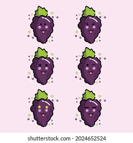Grape Fruit cute logo flat on purple color background, Grape Fruit cute icons, GrapeFruit icon vector graphics.