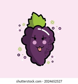 Grape Fruit cute logo flat on purple color background, Grape Fruit cute icons, GrapeFruit icon vector graphics.