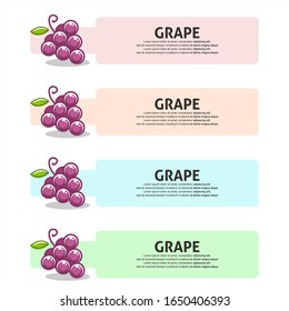 Grape fruit flat illustration with leaves vector banner background set. Scalable and editable. Vector design for banner, background, card, landing page, brochure, flyer, cover