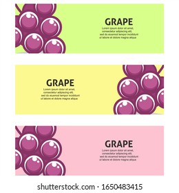Grape fruit flat illustration with leaves vector banner background set of 3. Scalable and editable. Vector design for banner, background, card, landing page, brochure, flyer, cover