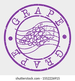 Grape Fruit Food Stamp Postal. Doodle Silhouette Seal. Round Design. Juice Vector Icon. Design Retro Taste Flavor.