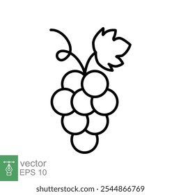 Grape fruit icon. Bunch, grapevine, branch, plant, leaf, berry symbol, food concept. Simple outline style. Thin line vector illustration design isolated on white background. EPS 10.