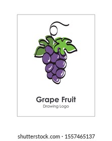 Grape fruit icon. Linear and hand-made image of a pretty fruit. Editable vector.