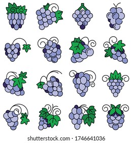 Grape fruit icon set. Outline set of grape fruit vector icons for web design isolated on white background