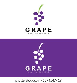 Traubenobst-Logo, Circle Style Fruit Design, Weinbauernhof-Vektorgrafik, Weingetränk, Natursymbol, Illustrationsvorlage