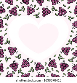 Grape fruit love heart frame, seamless pattern background. Scalable and editable vector.
