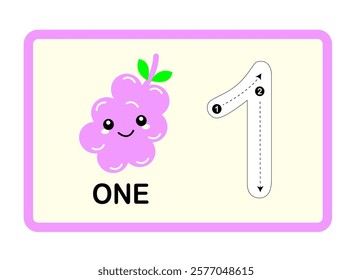 Grape Fruit Printable Number, Tracing Guide Flashcards