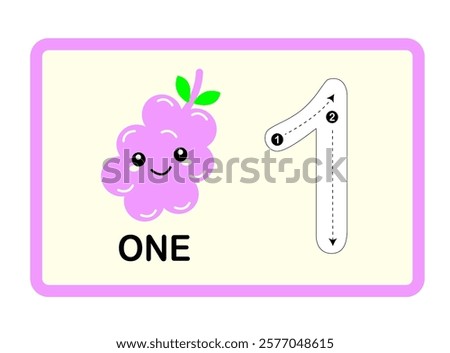 Grape Fruit Printable Number, Tracing Guide Flashcards
