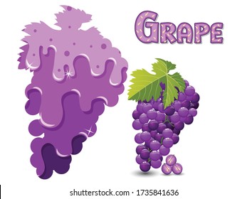 Grape fruit silhouette template melted flowing consisting of dark tasty sweet liquid. Abstract background. Vector illustration