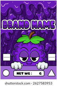 Traubenfrucht Strain Cartoon mit Schleimhintergrund. Design für Logo, Etikett, Abdeckung und Verpackungsprodukt.