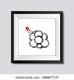Grape fruit wall art framed print with a Japanese brush stroke style in black and red.