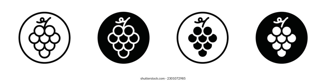 Grape fruits icon vector. Grapes icon in circle. Grape icons in thin line, flat, and color style with editable stroke on white background. Beer and brewing sign and symbol. Vector illustration