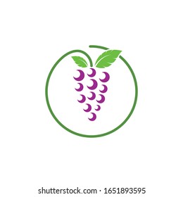 Frutas de uva con plantilla de ilustraciones vectoriales de iconos de hoja