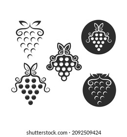 Frutas de uva con plantilla de ilustraciones vectoriales de iconos de hoja