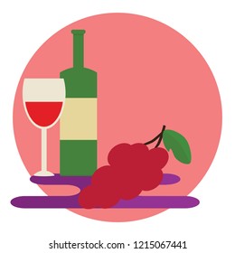 Grape fruits and red wine drinks illustration design elements