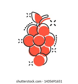 Grape fruits sign icon in comic style. Grapevine vector cartoon illustration on white isolated background. Wine grapes business concept splash effect.