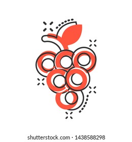 Grape fruits sign icon in comic style. Grapevine vector cartoon illustration on white isolated background. Wine grapes business concept splash effect.