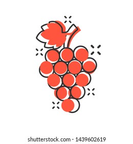 Grape fruits sign icon in comic style. Grapevine vector cartoon illustration on white isolated background. Wine grapes business concept splash effect.