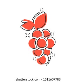 Grape fruits sign icon in comic style. Grapevine vector cartoon illustration on white isolated background. Wine grapes business concept splash effect.