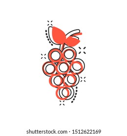 Grape fruits sign icon in comic style. Grapevine vector cartoon illustration on white isolated background. Wine grapes business concept splash effect.