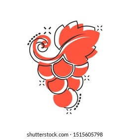 Grape fruits sign icon in comic style. Grapevine vector cartoon illustration on white isolated background. Wine grapes business concept splash effect.