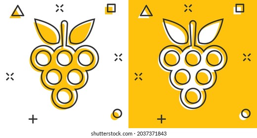 Grape fruits sign icon in comic style. Grapevine vector cartoon illustration on white isolated background. Wine grapes business concept splash effect.