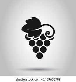 Grape fruits sign icon in flat style. Grapevine vector illustration on isolated background. Wine grapes business concept.