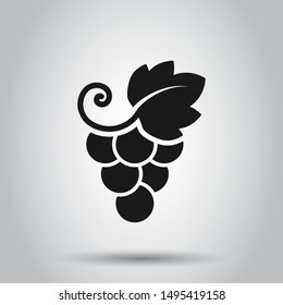 Grape fruits sign icon in flat style. Grapevine vector illustration on isolated background. Wine grapes business concept.