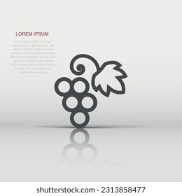 Grape fruits sign icon in flat style. Grapevine vector illustration on white isolated background. Wine grapes business concept.