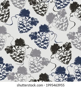 Grape fruits sign icon seamless pattern background. Hand drawn vector illustration. Wine grapes business concept.