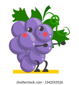 Grape funny character training in the gym vector isolated. Healthy and active lifestyle, fresh food. Organic nutrition.