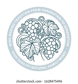 Grape. Hand drawn grape and vine engraving style illustration. Bunch of grapes vector design element. Grape and vine logo and background. Wine theme grape and vine vintage style ornament.