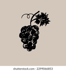 Grape. Handmade imitation of a dry brush vine. Abstract fruit drawing. The figure is drawn in ink. Modern design elements. Template, logo, card, design element.Vector illustration