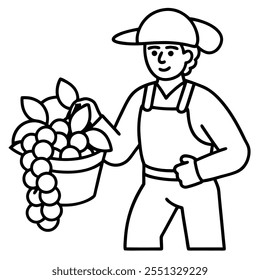 grape harvester vector art illustration