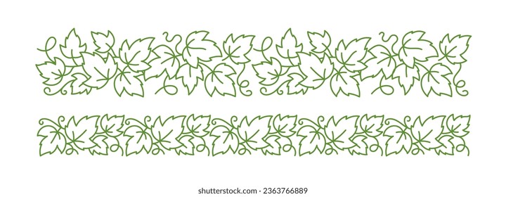 Grape horizontal design element. Vine leaves. Editable outline stroke. Vector line.