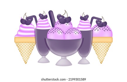 grape ice cream illustration with mesh technique on white background