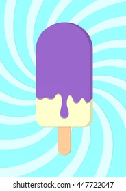 Grape ice cream, melted cream, yellow striped background, brochure design, size A4, vector illustration