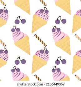 grape ice cream seamless pattern on white background