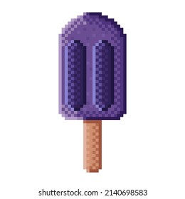Grape ice cream stick pixel art. Vector illustration.