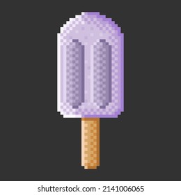 Grape ice cream stick pixel art. Vector illustration.