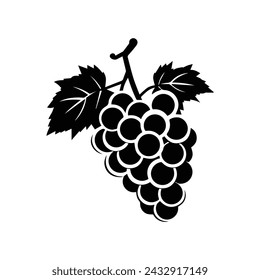 Icono de uva diseño de fondo blanco y negro. estilo de silueta, ilustración vectorial.