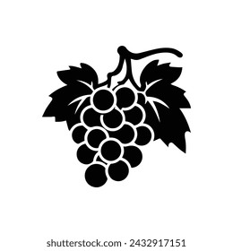 Grape icon black and white background design. silhouette style, vector illustration.