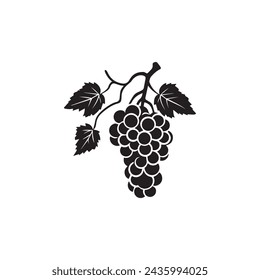 Grape icon black and white background design. silhouette style, vector illustration.