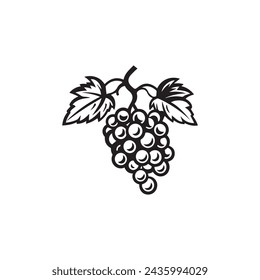 Grape icon black and white background design. silhouette style, vector illustration.