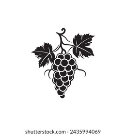 Icono de uva diseño de fondo blanco y negro. estilo de silueta, ilustración vectorial.