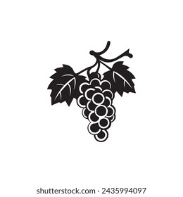 Grape icon black and white background design. silhouette style, vector illustration.