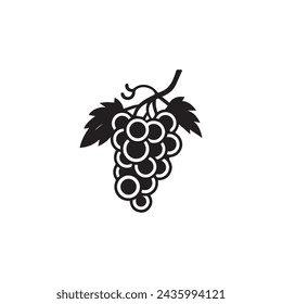 Grape icon black and white background design. silhouette style, vector illustration.