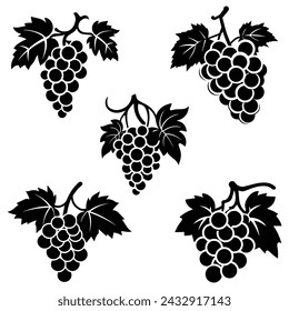 Grape icon black and white set background design. silhouette style, vector illustration.