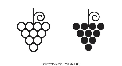 Icono de uva plana y paquete de estilo de trazo sobre fondo blanco. Ilustraciones vectoriales